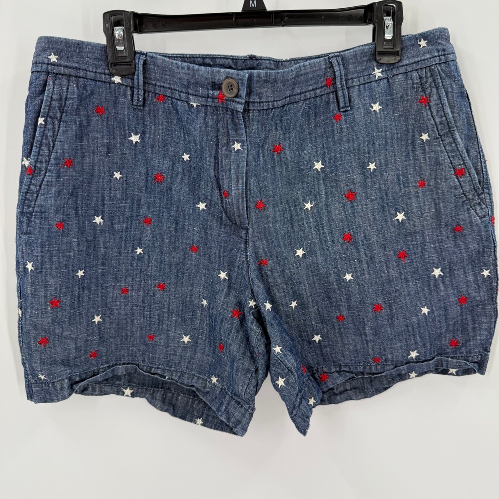 Talbots Relaxed Chino Short Star Print Blue Red White Women's Size 14P